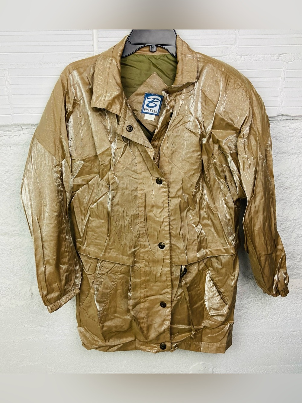 Braetan vintage shiny Gold-Tone Lightweight breathable Trench Coat size medium